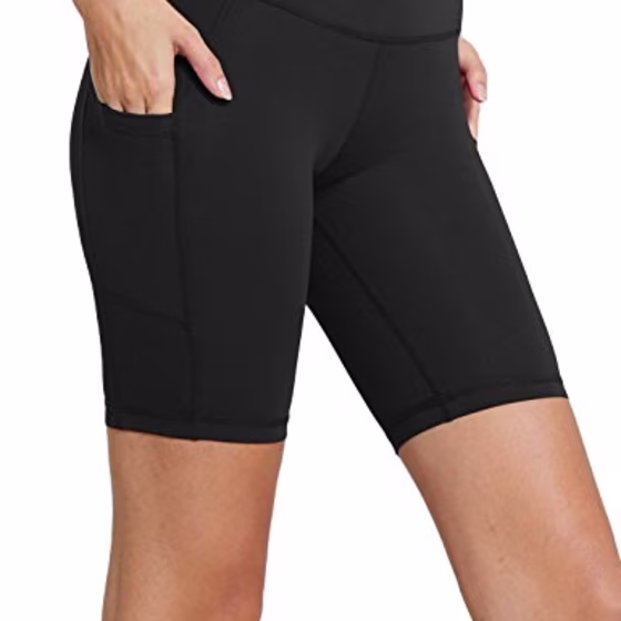 BALEAF Women's 8" High Waist Biker Workout Yoga Running Compression Exercise Shorts Side Pockets Black Size M