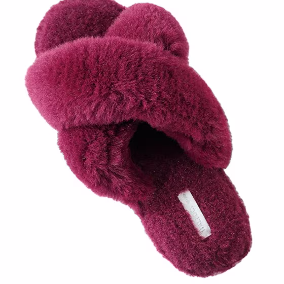HALLUCI Women's Cross Band Soft Plush Fleece House Indoor or Outdoor Slippers (5-6, Cream) Beige