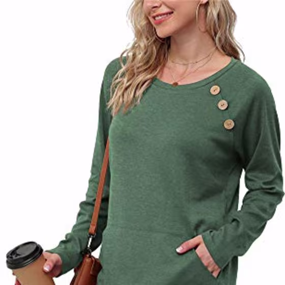 Yincro Women's Casual Long Sleeve Tunic Tops Fall Tshirt Blouses with Pockets (Botton-up Royal Blue,S)