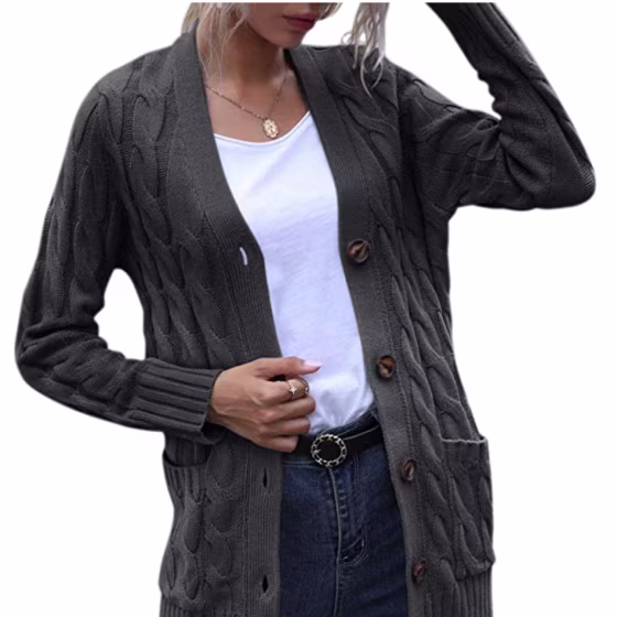 PRETTYGARDEN Women's Long Sleeve Open Front Knitted Cardigan Sweater Button Down Chunky Outwear Coat with Pockets Green