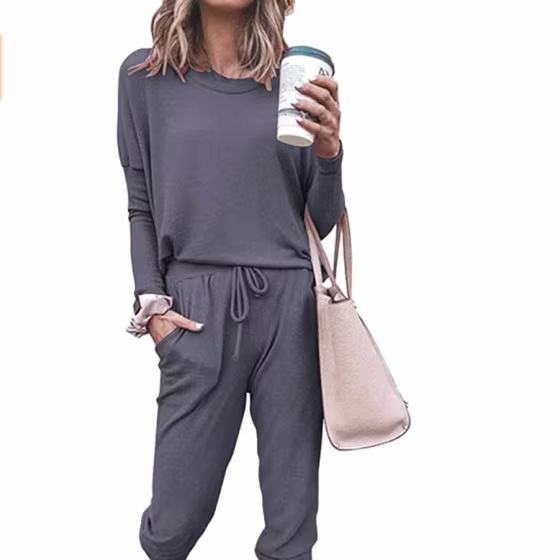 PRETTYGARDEN Women's Solid Color Two Piece Outfit Long Sleeve Crewneck Pullover Tops And Long Pants Sweatsuits Tracksuits
