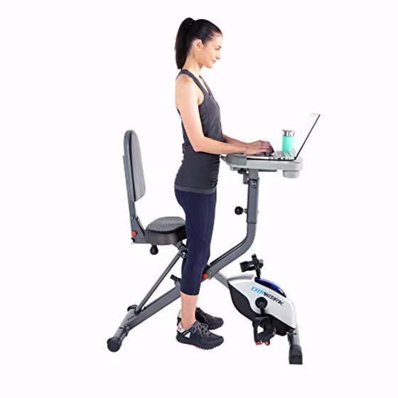 Exerpeutic Exerwork Fully Adjustable Desk Folding Exercise Bike with Optional 24 Programs, Bluetooth Smart Cloud Fitness and Adjustable Backrest/Seat