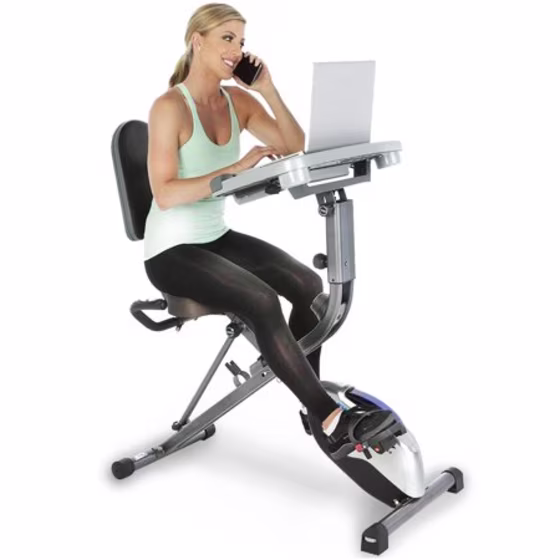 Exerpeutic Exerwork Fully Adjustable Desk Folding Exercise Bike with Optional 24 Programs, Bluetooth Smart Cloud Fitness and Adjustable Backrest/Seat