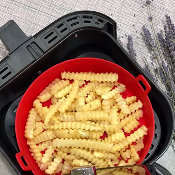 WAVELU Air Fryer Silicone Pot - [UPGRADED] Food Safe Air fryers Oven Accessories | Replacement of Flammable Parchment Liner Paper | No More Harsh Cleaning Basket After Using Airfryer (For 3 to 5 QT)