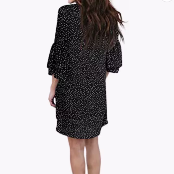 Belongsci V-Neck Bell Sleeve Shift Dress