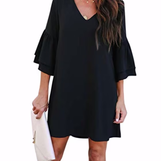 Belongsci V-Neck Bell Sleeve Shift Dress
