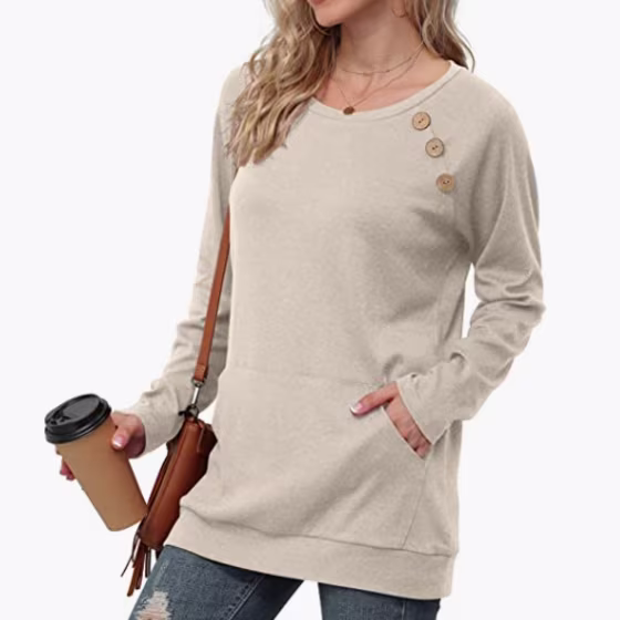 Yincro Women's Casual Long Sleeve Tunic Tops Fall Tshirt Blouses with Pockets (Botton-up Royal Blue,S)