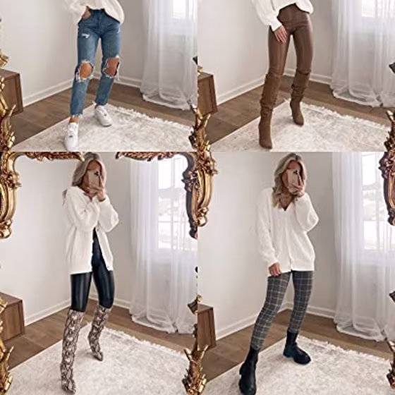 QUALFORT Women's Cardigan Sweater 100% Cotton Button-Down Long Sleeve Oversized Knit Cardigans Off White Small