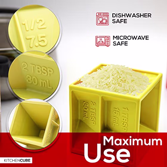 KITCHEN CUBE | NEW All-in-One Measuring Cup to Improve Organization and Reduce Clutter | Premium Measuring Device With 19+ Cooking Measurements For Cooking and Baking | Excellent Gift! (Yellow)