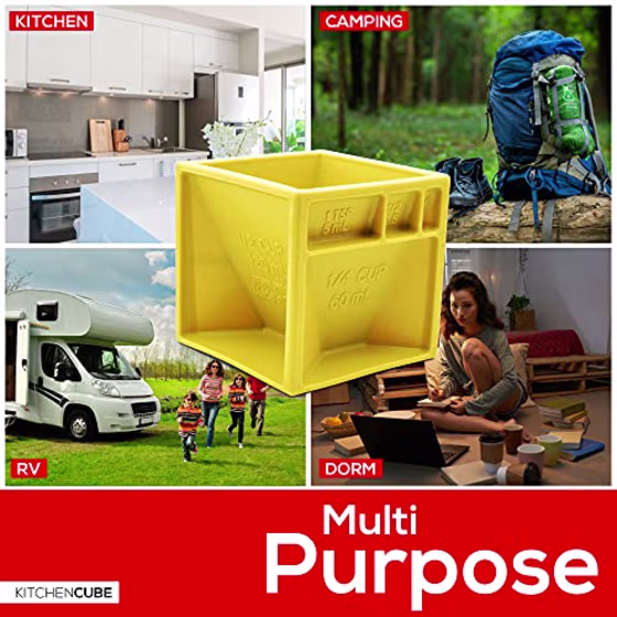 KITCHEN CUBE | NEW All-in-One Measuring Cup to Improve Organization and Reduce Clutter | Premium Measuring Device With 19+ Cooking Measurements For Cooking and Baking | Excellent Gift! (Yellow)