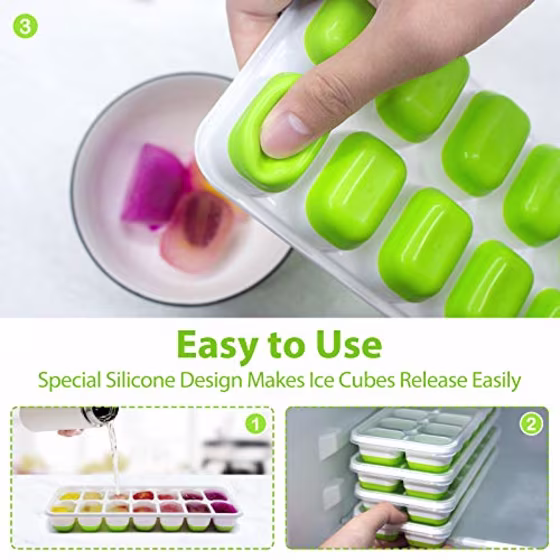 Easy-Release Silicone Ice Cube Trays (Pack of 4)