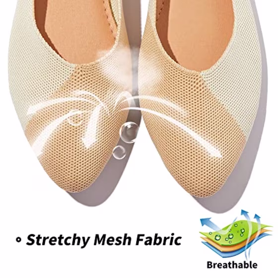 BABUDOG Women's Mesh Flats Shoes Pointed-Toe Dress Shoes for Women Black Flats Shoes Comfortable Memory Foam Flats Shoes(White&amp;Beige.US7)