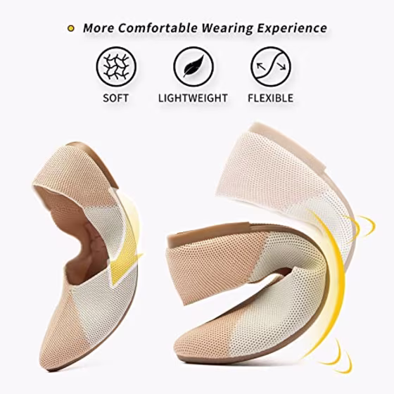 BABUDOG Women's Mesh Flats Shoes Pointed-Toe Dress Shoes for Women Black Flats Shoes Comfortable Memory Foam Flats Shoes(White&amp;Beige.US7)