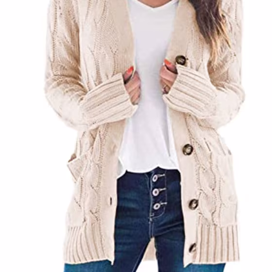 PRETTYGARDEN Women's Long Sleeve Open Front Knitted Cardigan Sweater Button Down Chunky Outwear Coat with Pockets Green