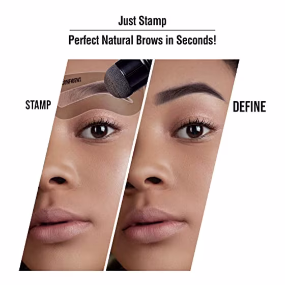 Kiss New York Professional Instant Brow Stamp and Stencil Kit Powder Stamp Eyebrow Shaping Kit (Dark Brown)
