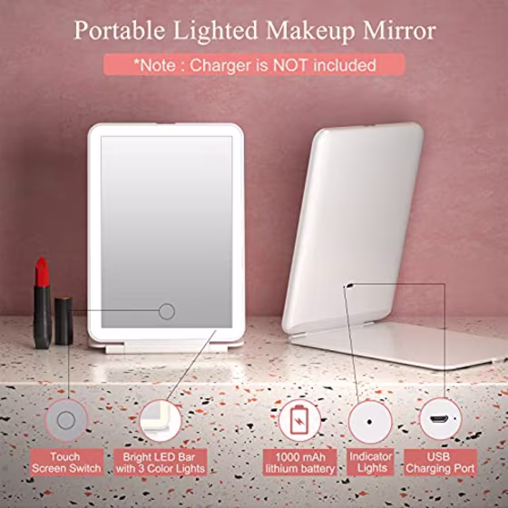 FUNTOUCH Rechargeable Travel Makeup Vanity Mirror