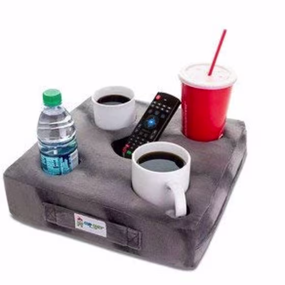 Cup Cozy Deluxe Pillow (Gray) *As Seen on TV* -The World's Best Cup Holder! Keep Your Drinks Close and Prevent Spills. Use it Anywhere-Couch, Floor, Bed, Man cave, car, RV, Park, Beach and More!