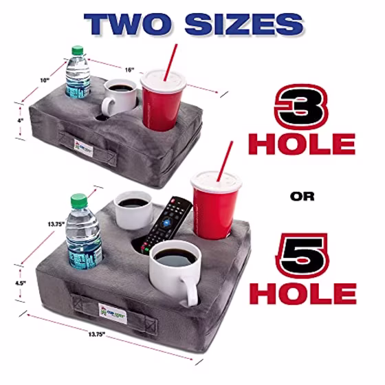 Cup Cozy Deluxe Pillow (Gray) *As Seen on TV* -The World's Best Cup Holder! Keep Your Drinks Close and Prevent Spills. Use it Anywhere-Couch, Floor, Bed, Man cave, car, RV, Park, Beach and More!
