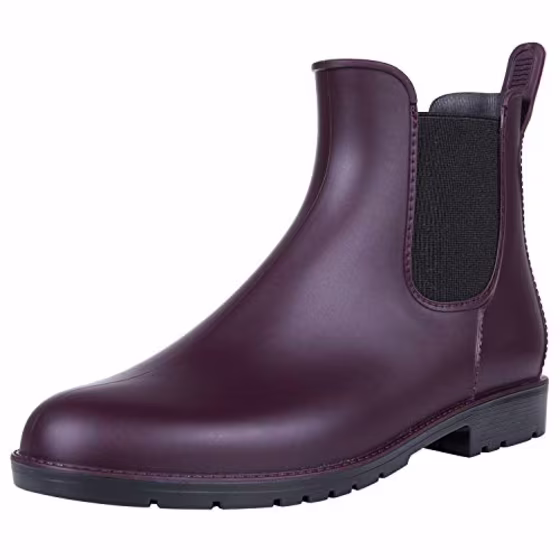 Women's Ankle Rain Boots Waterproof Chelsea Boots, Wine Red, 12