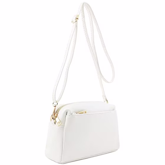 FashionPuzzle Small Triple Zip Crossbody Bag (Saddle Brown)