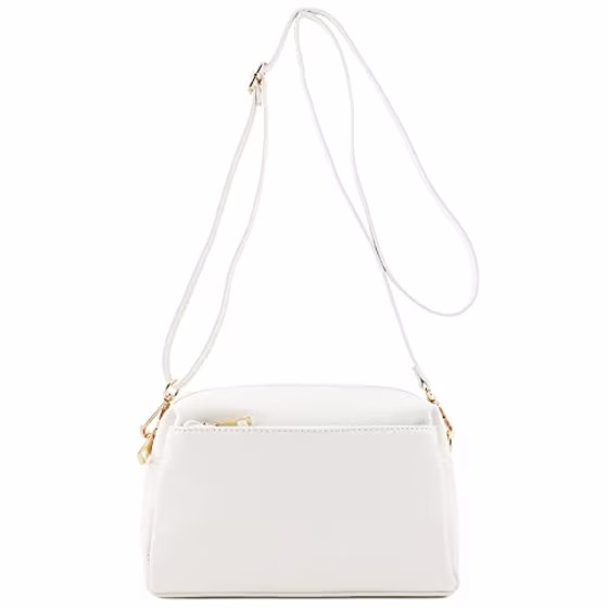 FashionPuzzle Small Triple Zip Crossbody Bag (Saddle Brown)