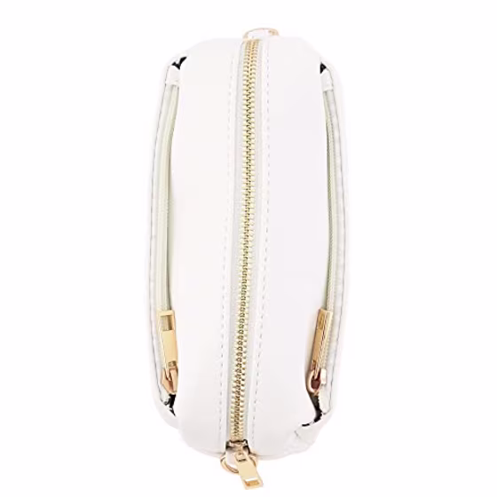 FashionPuzzle Small Triple Zip Crossbody Bag (Saddle Brown)