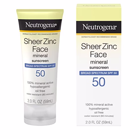 Neutrogena Sheer Zinc Oxide Dry-Touch Face Sunscreen with Broad Spectrum SPF 50, Oil-Free, Non-Comedogenic & Non-Greasy Mineral Sunscreen, 2 fl. oz