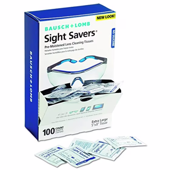 Bausch & Lomb BAL8574GM Pre-Moistened Lens Cleaning Tissues, Box Of 100 - Packaging May Vary (Amazon)