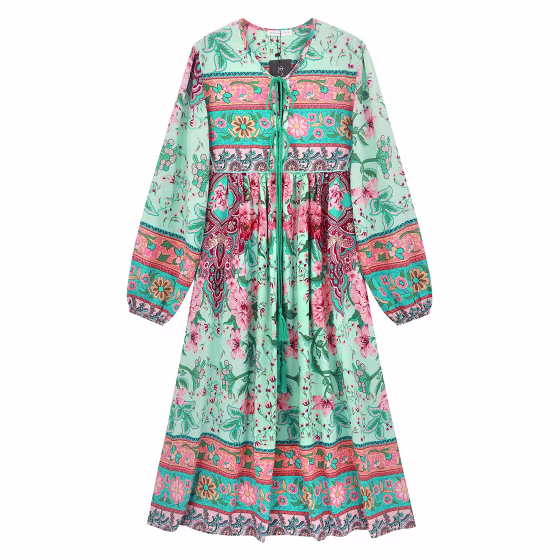Long Sleeve Floral Bohemian Midi Dress