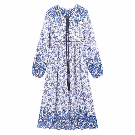 Long Sleeve Floral Bohemian Midi Dress