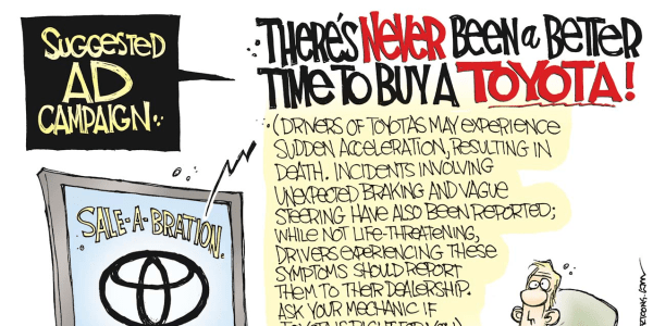 Cartoons: Toyota takes a fall
