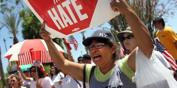Opponents of Arizona's new immigration enforcement law protest