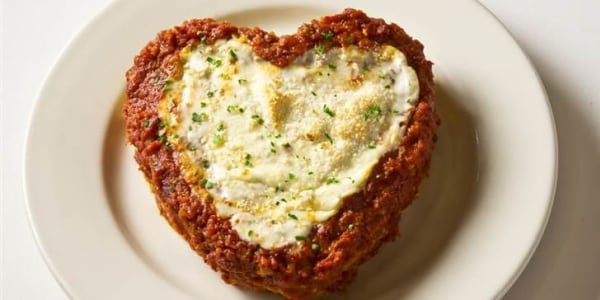 Buca di Beppo's heart-shaped lasagna