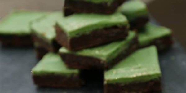 Guinness Salted Chocolate Brownies with Peppermint White Chocolate Icing
