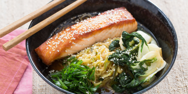 Pan-Roasted Salmon with Spicy Miso Broth and Wakame