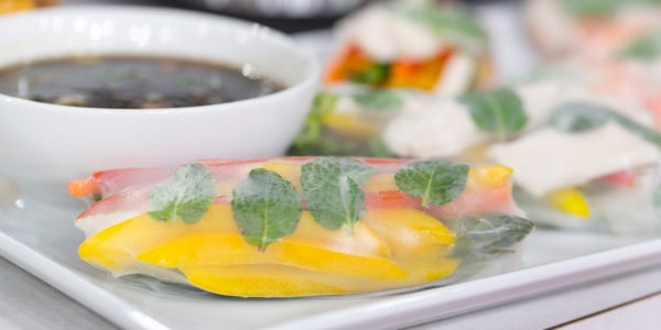 Chicken and Shrimp Summer Rolls with Tamari-Ginger Dipping Sauce