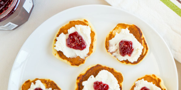 Lemon Ricotta Pancake 'Blini' with Jam and Cream Cheese