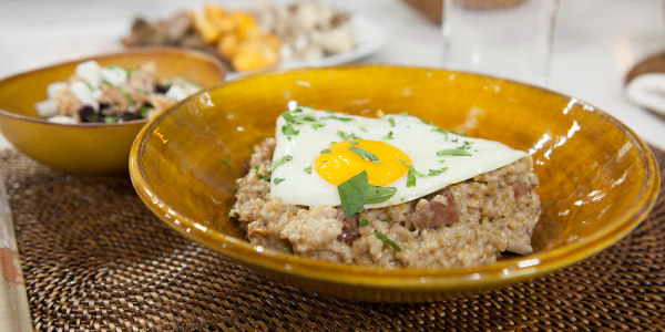Savory Oats with Bacon, Mushrooms, Fried Egg