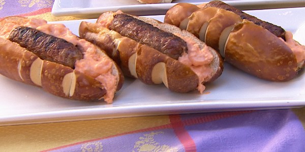Boxer Dropper Bratwurst with Buffalo Chicken Cheese Dip 