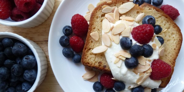 Pound Cake with Ricotta Cream, Fresh Berries and Almonds