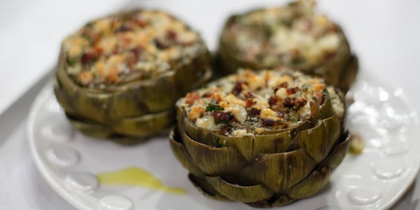 Stuffed Artichokes with Chunky Bacon and Parmesan 