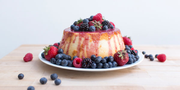 Angel Food Cake with Berry Jam Glaze