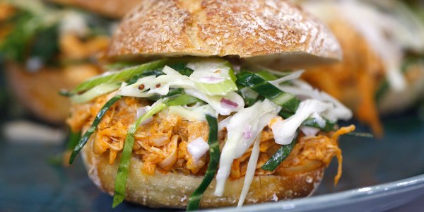 Buffalo Chicken Sliders with Gorgonzola Slaw