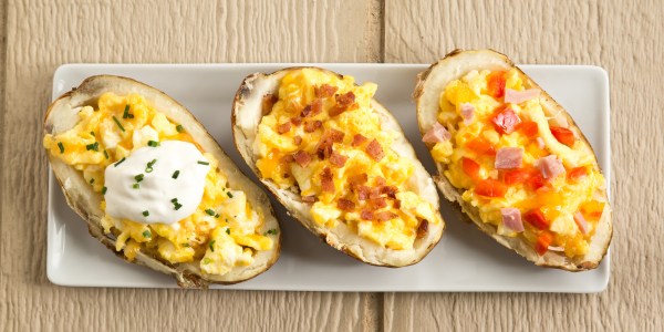 Breakfast Baked Potato Boats Stuffed with Cheesy Eggs