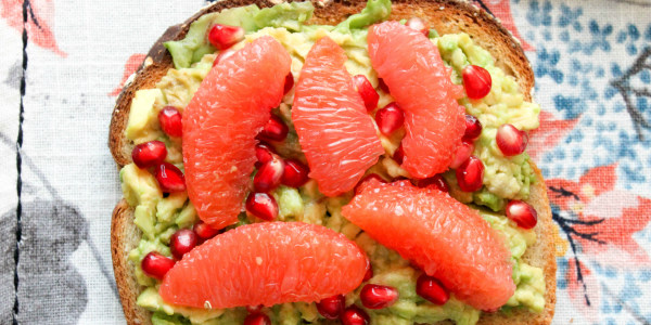 Avocado Toast With Grapefruit and Pomegranate Seeds