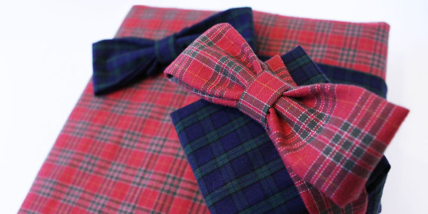 Gift wrapping ideas from your closet: Plaid-on-plaid 