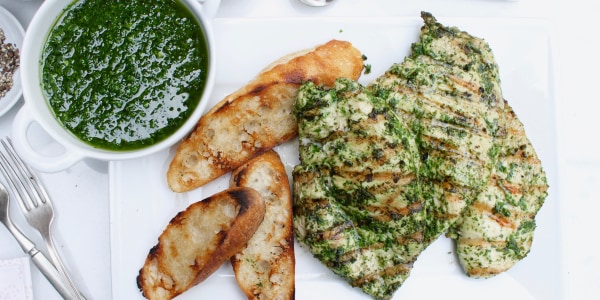 Garlic-and-Herb Grilled Chicken Breasts with Chimichurri Sauce