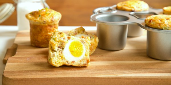 Bacon and Cheese Muffins with Soft-Boiled Egg