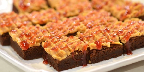 Chocolate Brownies with Peanut Butter and Jelly Frosting