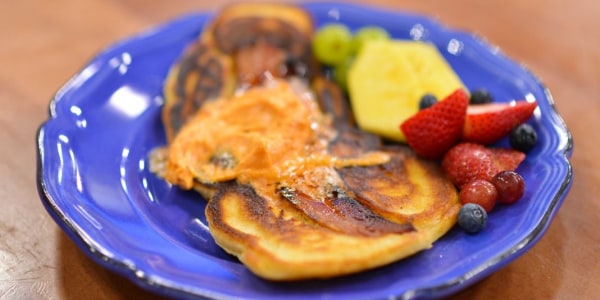 Bacon Pancakes with Sriracha Honey Butter